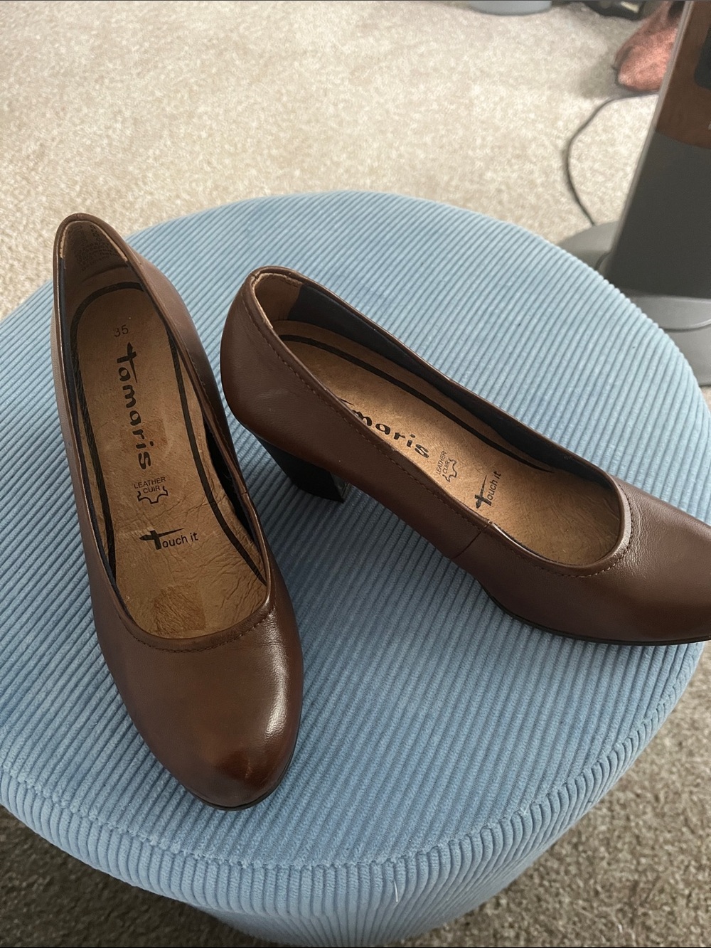 TAMARIS Brown Leather Mid Heel Pumps